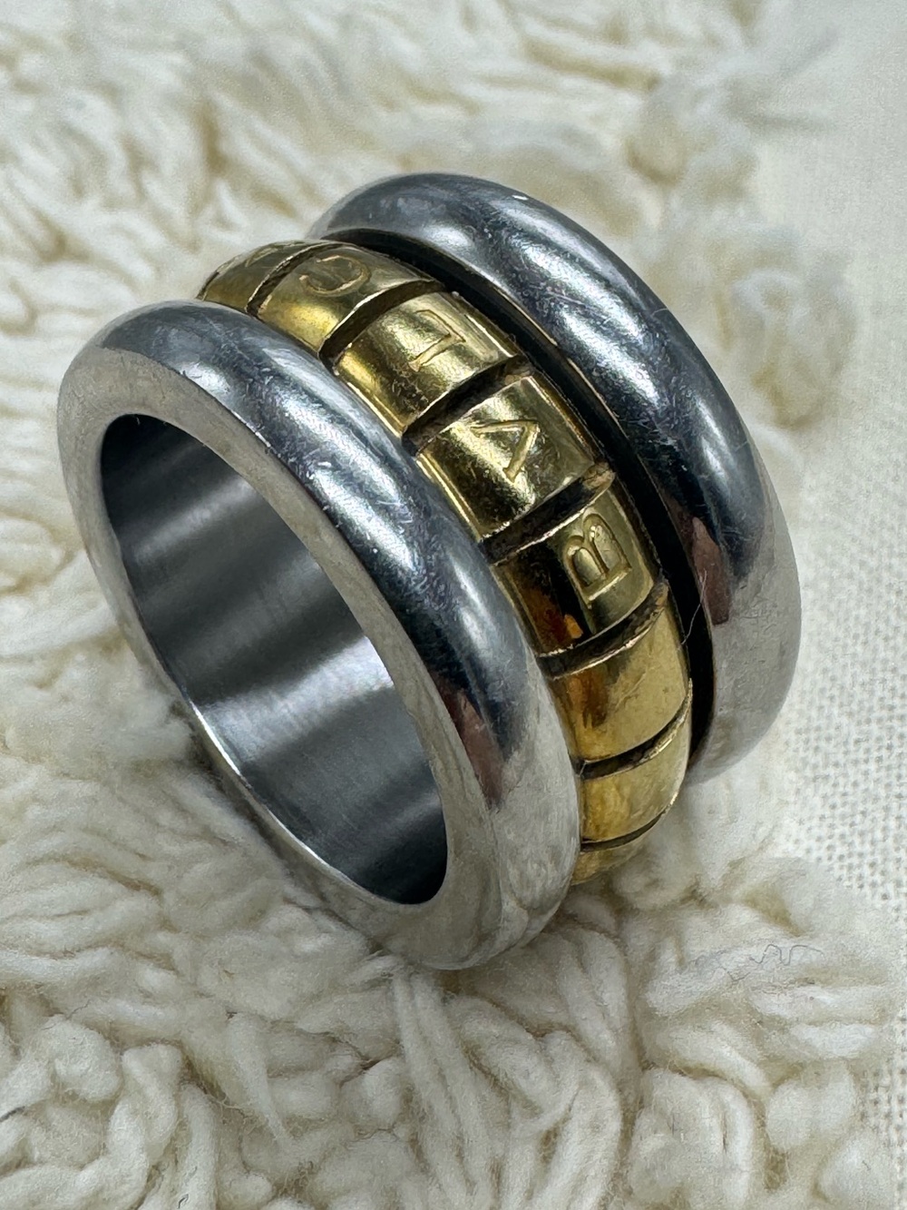 Unisex Two-Tone Stainless Steel Spinner Ring Size 6.5–7